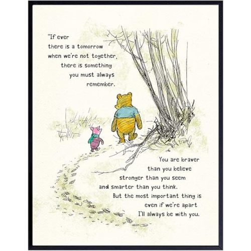 Winnie Pooh Wall Art - Kids Wall Art - Boys Room, Baby Nursery Decor - Girls Bedroom Print - Wall Decor for Toddlers - Always Remember You Are Braver Than You Believe - A. A. Milne Poster 11x14 Gift