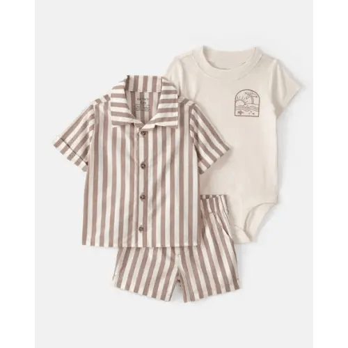 Baby Boy 3-Piece Beach Striped Outfit Set - Brown/White | Carter's