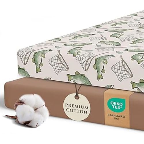 Pobibaby – 2 Pack Pack N Play Sheets and Mini Crib Sheets, Premium Fitted Pack N Play Sheets for Standard Playards and Mini Cribs – Ultra-Soft Jersey Knit, Safe and Snug for Baby (Gone Fishing)