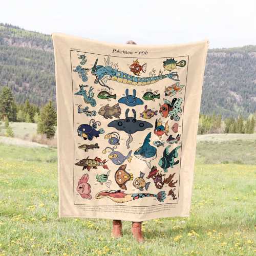Pokemon Fish Woven Minky Throw Blanket Gift for Him Boyfriend Dad Anime Gamer Birthday Gift