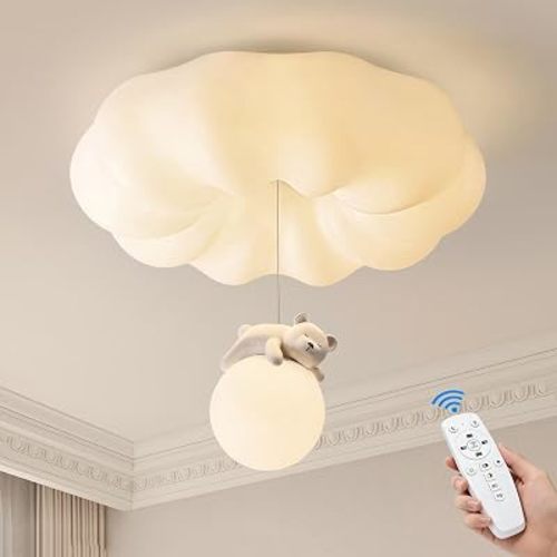 Cloud Ceiling Lights for Bedroom Modern Dimmable LED Ceiling Light Remote Control Bear Rabbit White Kids Ceiling Light Flush Mount Round Nursery Ceiling Lamp for Children Room Girls Boys Room