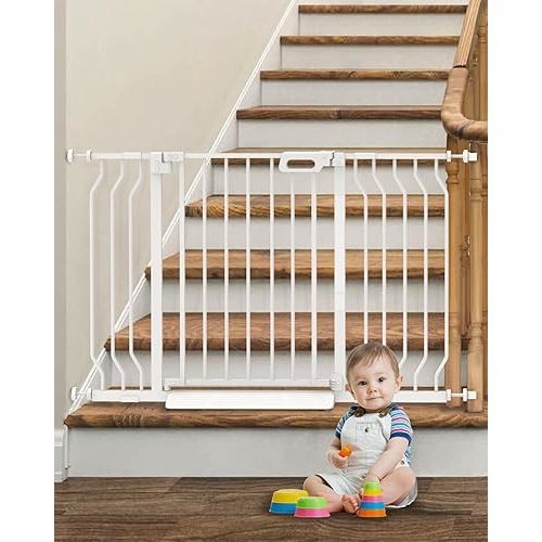 Mom's Choice GROWNSY Baby Gate, 29.5"-53" Auto-Close Dog Gate for Stairs & Doorways, Pressure-Mounted Easy Install Baby Gate - No Drill, Anti-Trip, Walk Through, Safe & Durable