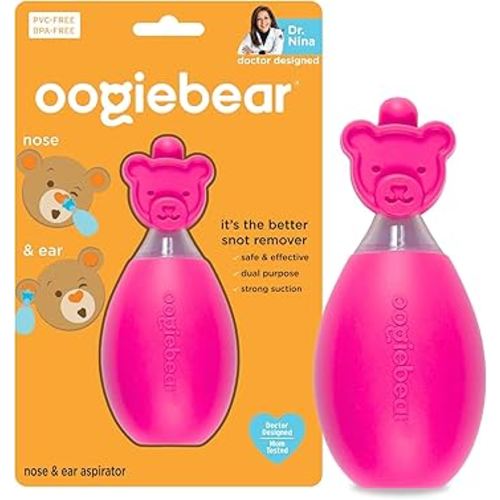 oogiebear: Baby Nasal Aspirator - Safe Booger & Earwax Remover for Newborns, Infants, Toddlers - Better Syringe, Airtight Suction, Nose Sucker - Essential Baby Stuff, Diaper Bag Must-Haves, Pink
