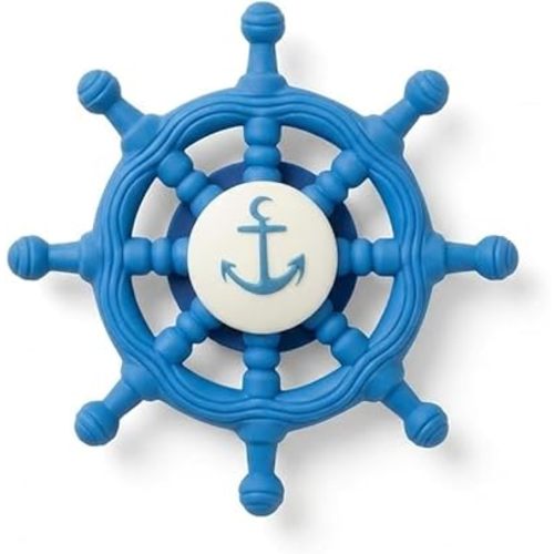 Suction Cup Spinning Toy - Navy Blue Ship Steering Wheel for Babies and Toddlers, Bathtub and High Chair Sensory Activity Toy, Car Window Travel Toys with Strong Grip