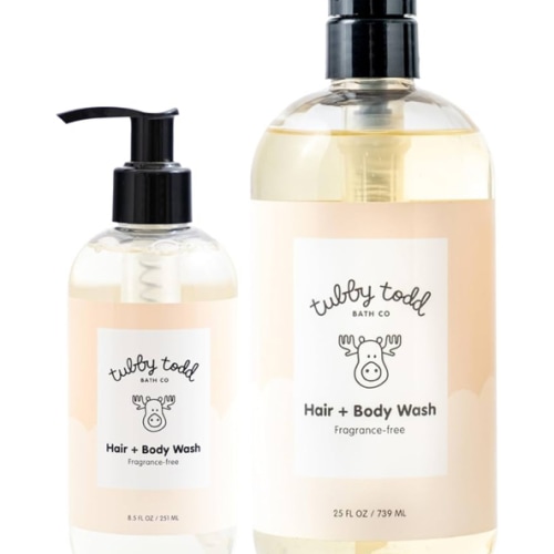Tubby Todd Hair + Body Wash - Baby Shampoo and Body Wash - Gentle, Natural Baby Was for Newborns, Babies, and Toddlers - Non-Toxic and Hypoallergenic - Fragrance-Free, 2 Pack, 8.5oz & 25oz
