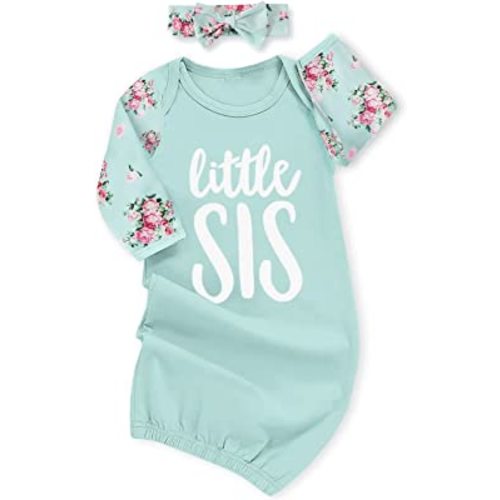 AMAWMW Newborn Baby Girl Little Sister Sleeper Gown Stripe Long Sleeve Nightgown Pajamas Gifts Stuff Essential Outfit