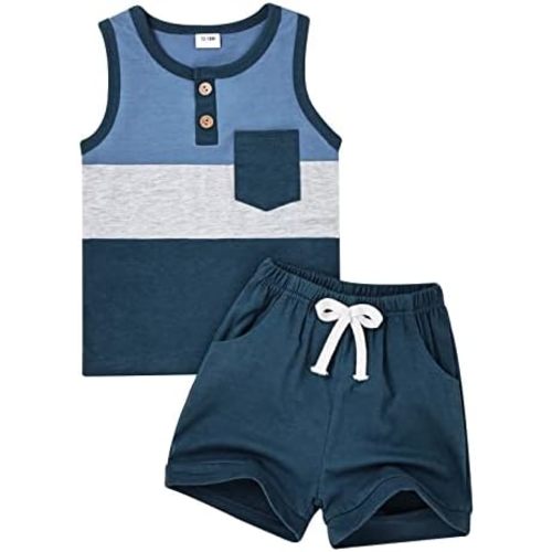 Boy Clothes Toddler Baby Boys Summer Outfits Sleeveless Patchwork T-Shirt Shorts Set 6 Months-4T