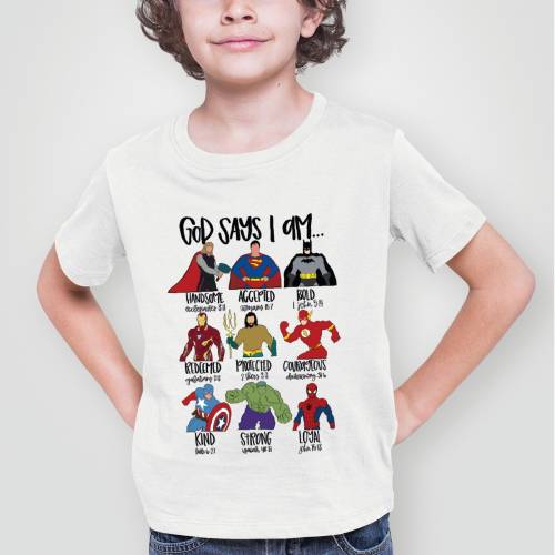 God Says I Am Superhero Kids Shirt - Christian Toddler Tee