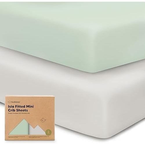 Pack and Play Sheets Fitted - 2-Pack Mini Crib Sheets for Pack N Play Mattress 38x26, Soft & Cozy, Neutral Toddler Playard Bedding, Snug Fitted Mini Baby Crib Mattress Cover Boy, Girl (Sage)