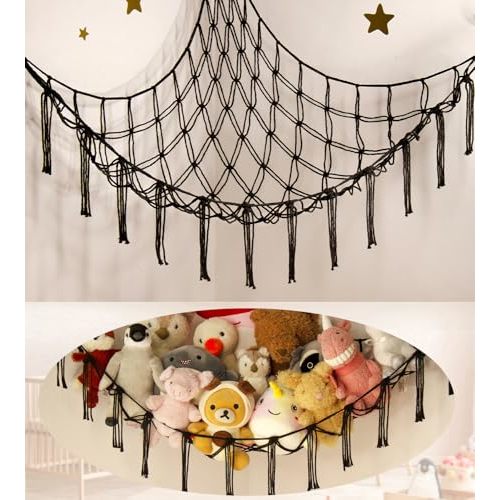 Stuffed Animal Storage Hammock or Net Corner - Large Toy Hammock Net for Stuffed Animals Room Decor - Cute Stuff Animal Organizer Plush Holder - Kids Baby Nursery Essentials Wall Bedroom Home Decor