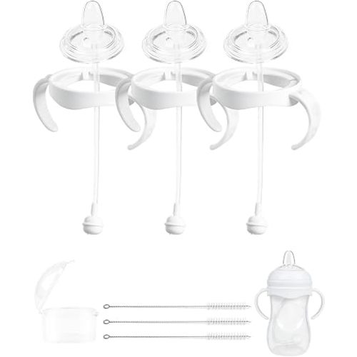 Sippy Spout Cup Conversion Kit for Philips Avent Natural Baby Bottles, Soft Silicone Spout & Weighted Straw, Easy-Grip Handles & Cleaning Brush, BPA-Free,Pack of 3