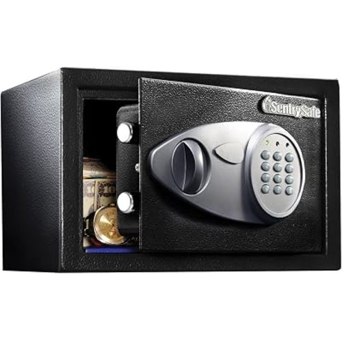 SentrySafe Medium Safe with Digital Keypad, Lock Box with Code has Interior Lining and Bolt Down Kit that Secures Pistol, Money, 0.41 Cubic Feet, 7.6 x 11.4 x 10.4 Inches, X041E