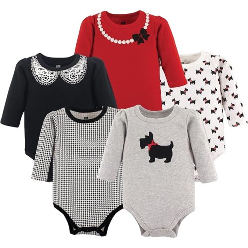 Hudson Baby baby-girls Cotton Long-sleeve Bodysuits 5-pack