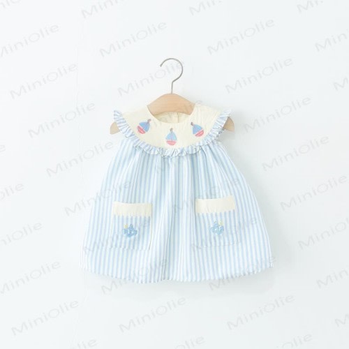 Baby Embroidered Sailboat Striped Sleeveless Dress