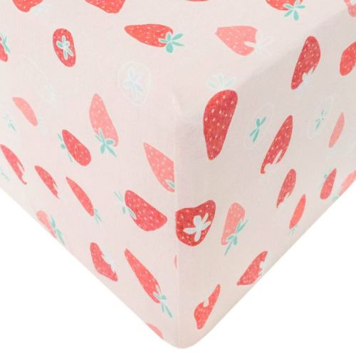 Copper Pearl Premium Crib Sheet - Strawberry: Jersey Fitted Bedding, Food Pattern, Polyester & Rayon Blend, 8" Depth