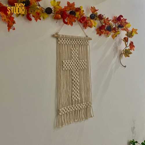 Cross Macrame Wall Hanging, Boho Macrame Cross Wall Decor, Religious Home Decor, Christian Gifts, Bohemian Macrame Wall Hanging - T3081