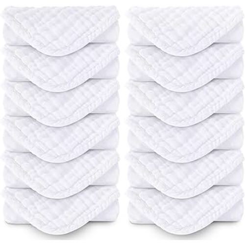 MOON PARK Baby Washcloths, 12 Pack - 12x12 Inches, Small Burp Cloths and Baby Wipes - 100% Cotton Muslin Ultra Soft for Newborn, Infant and Toddlers - White