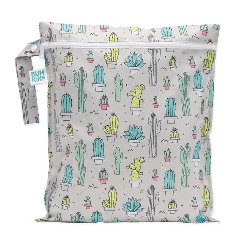 Bumkins Waterproof Wet Bag for Baby, Travel, Swim Suit, Cloth Diapers, Pump Parts, Pool, Beach, Gym Clothes, Toiletry, Hook to Stroller, Daycare, Zipper Reusable Wetdry Packing Pouch, Cactus Green
