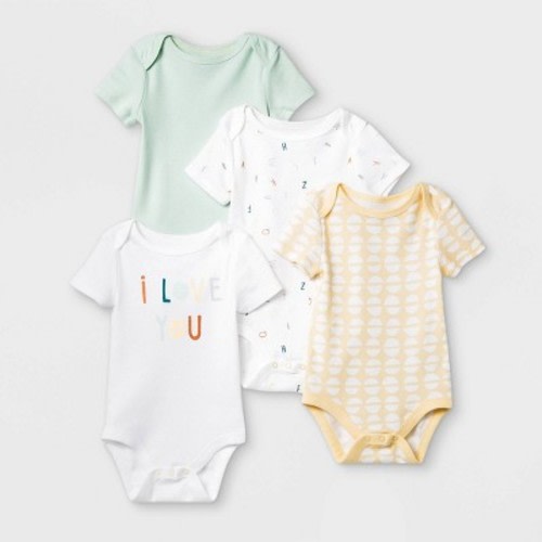 Baby 4pk 'ABC' Short Sleeve Bodysuit - Cloud Island™ Mint/Yellow/White