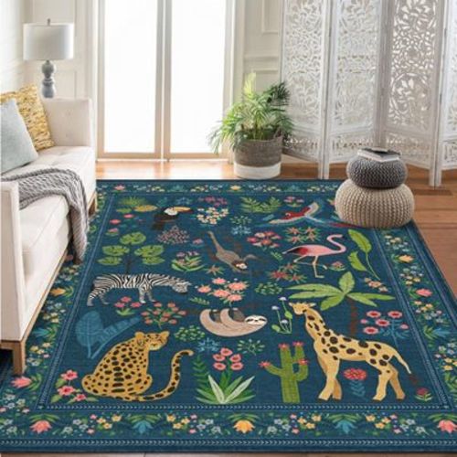 Washable Animal Living Room Rug, Soft Low Pile Non Slip Large Carpet for Bedroom, Nursery, Farmhouse, Hallway, Entryway, Laundry, Nursery, Kids Room