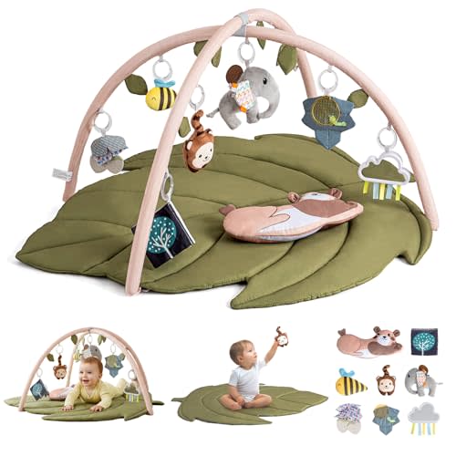 Infant Activity Center for Newborn to Develop Motor Cognition Leaves Leaf-Shaped Baby Play Gym & Activity Mat Extra Large Tummy Time Mat with 8 Detachable Toys