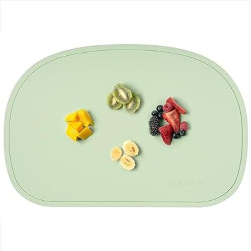 Simka Rose Silicone Baby Placemats That Stick to Table - Non Slip with Raised Edges - For Toddlers and Kids - Dishwasher Safe (Sage)