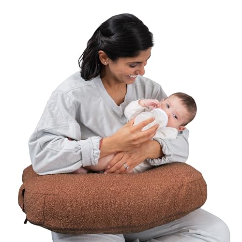 Boppy Nursing Pillow, Luxe Ergonomic Breastfeeding & Baby Feeding Support | High, Firm, Large Area Cushion, Water-Repellent Liner, Washable Cover, Wider Opening, Flexible Fiber Fill - Boucle Chestnut