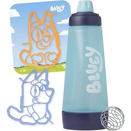 Whiskware Bluey Pancake Art Kit, 1 Batter Bottle, 2 Silicone Bluey and Bingo Pancake Molds, and 1 BlenderBall Wire Whisk, Durable, No-Mess Breakfast, BPA Free, Dishwasher Safe