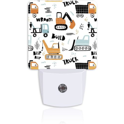 Funny Construction Transport Truck Night Light,Scandinavian style Cars Plug-in Night Light Auto Dusk-to-Dawn Sensor Energy Efficient LED Lamp for Room Decor,Hallway,Kitchen,Bathroom,Nursery,Stairs