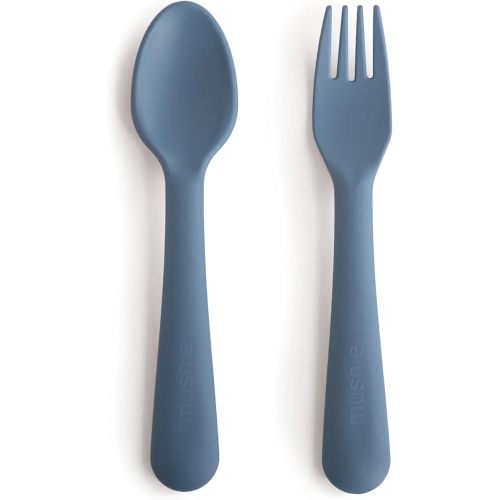 mushie Flatware Fork and Spoon Set For Kids | Made in Denmark (Twilight Blue)