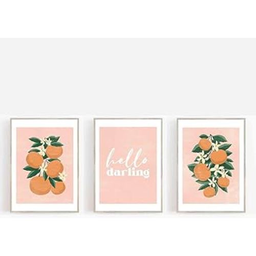 Sfwarmart Pink Fruit ART Orange Prints, Girls Nursery Orange Wall Art, Hello Darling Quote Nursery Decor 8x12inchx3pcs Unframed