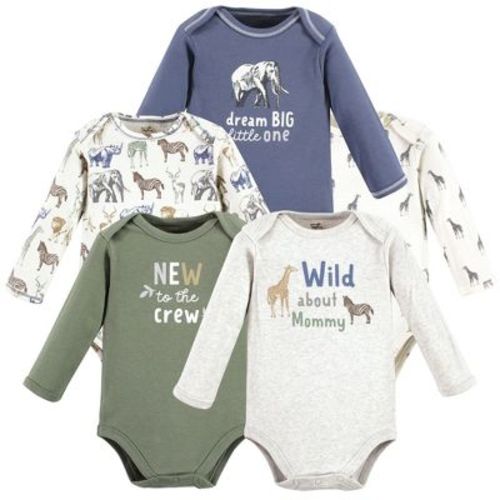 Touched by Nature Infant Boys Organic Cotton Long-Sleeve Bodysuits, Boys Safari, 3-6 Months