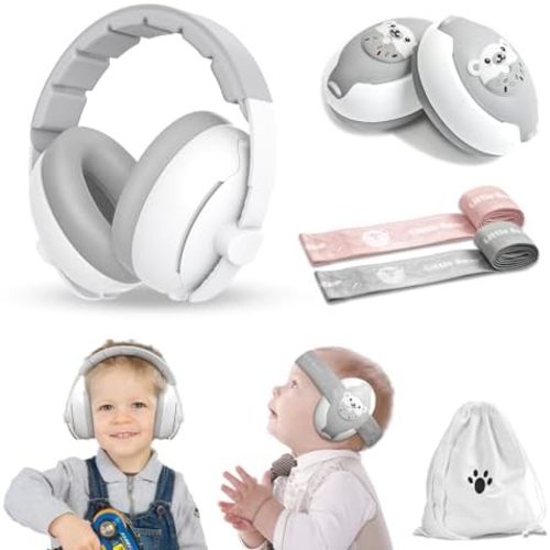 Baby Ear Muffs, 2-in-1 Noise Canceling Headphones, Hearing Protection for Babies 0-48 Months, Adjustable Headband