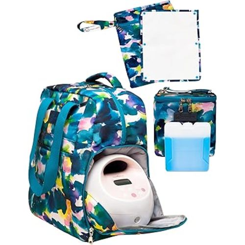 Sarah Wells Kelly Breast Pump Backpack – Stylish Aquarelle Pump Bag with Matching Cooler & Wet/Dry Bag (Aquarelle Set)