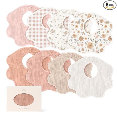 Konssy Muslin Baby Bibs 8 Pack, 100% Cotton Absorbent Bandana Drool Bibs for Teething and Drooling for Unisex Boys and Girls