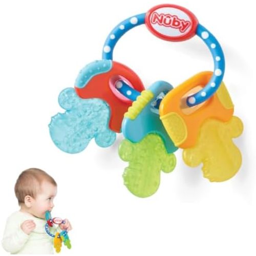 Nuby Ice Gel Teether Keys for Babies, Soft Teething Toy, Blue, 3M+