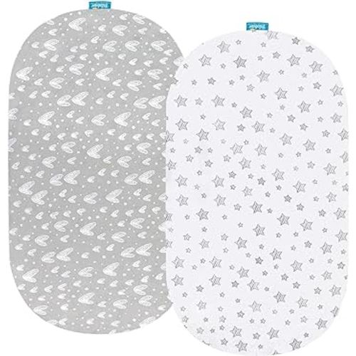 Bassinet Fitted Sheets for UPPAbaby Bassinet, 100% Jersey Knit Cotton Sheets, Breathable and Heavenly Soft, Grey and White Print for Baby
