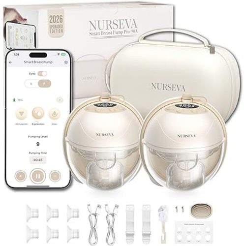 Pro-90A Smart Wearable Breast Pump Set of 2-2026 Upgraded Edition, App Controlled, Double Sealed Silicone Cushion for Ultra Comfort, Leak-Proof Electric Pump