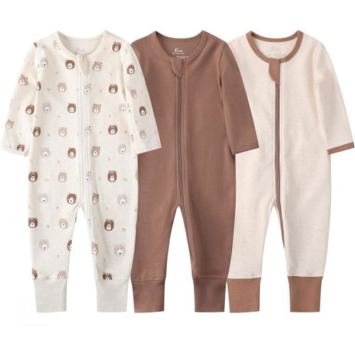 O2 BABY Organic Cotton Baby Footless Pajamas, Zip Front Baby Boys Girls Romper, Long Sleeve Sleep and Play