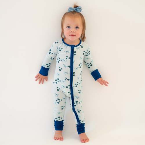 Blueberry Bow Bamboo Zipper Romper Pajamas | MIOZING
