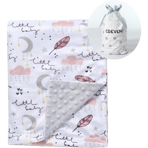 CREVENT Minky Baby Blanket for Girls Soft Plush Receiving Gift for Newborns Toddlers Swaddling (Cute Printing + Dot Backing - Sweet Dream 75X100 cm)