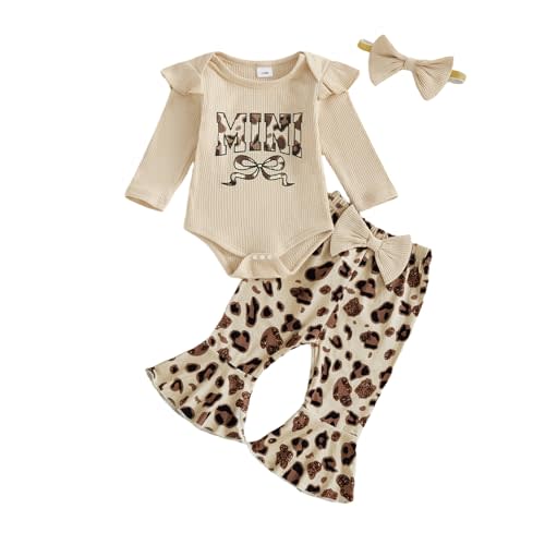 fhutpw Newborn Baby Girl Clothes Infant Rib Frill Long Sleeve Romper Flared Pants Headband Set 3pcs Fall Winter Outfits