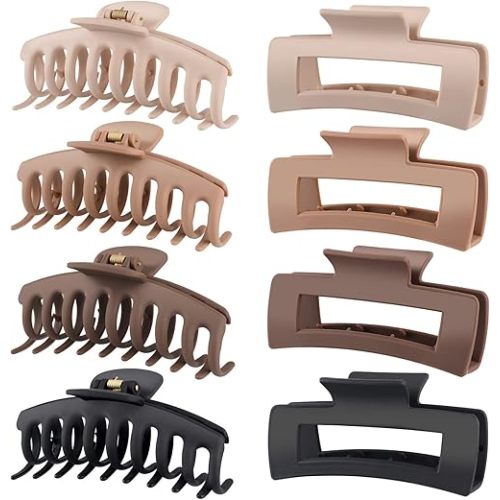 LuSeren Hair Clips for Women 4.3 Inch Large Hair Claw Clips for Women Thin Thick Curly Hair, Big Matte Banana Clips,Strong Hold jaw clips,Neutral Colors