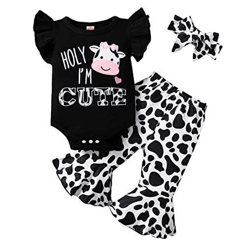 GRNSHTS Newborn Girl Clothes Baby Cow Letter Print Romper+Long Pants+Headband 3PCS Cute Summer Fall Outfits