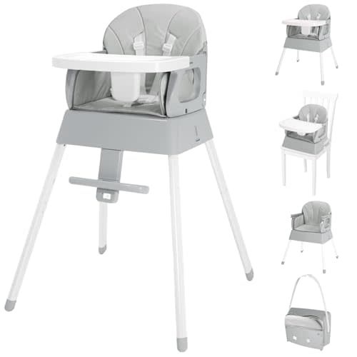 5 in 1 Foldable Baby High Chair,Convertible Highchair for Babies and Toddlers-Portable Infant Booster Seat,Carry Small Box,Dining Chair,Toddler High Chair with 5-Point Harness,Removable Tray-Grey