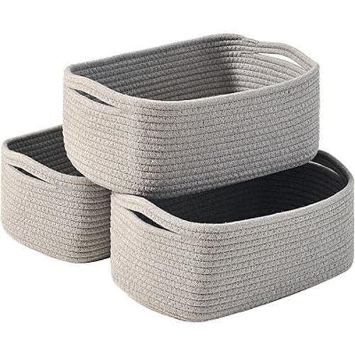Small Grey Baskets for Organizing, Gray Storage Basket for Shelves, Woven Baskets for Storage, Small Organizer Basket for Décor Gifts, 13"×8.5"×5.1" (3 Packs) Grey
