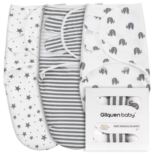 Gllquen Baby Premium Swaddle Blankets for 3-6 Months Baby Boy Girl, 3 Pack Wrap Set, Infant Adjustable 100% Organic Cotton Swaddles (Medium/Large)