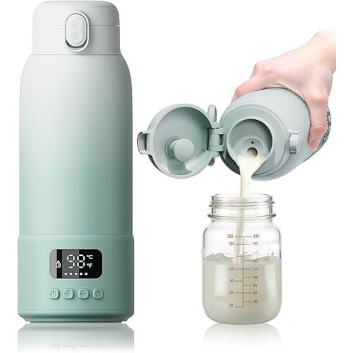 Portable Bottle Warmer Extended Battery Life - Dual Heating Modes for Breast Milk & Water, 17 Ounces, Fast Heating, Ideal for Travel, Outdoor, Baby Shower, Green