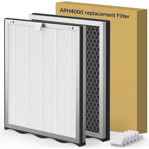 2 Packs Upgraded APH4000 Replacement Filter Compatible with KNKA APH4000 Air Purifier, 2-in-1 Main Filters and Activated Carbon Filter with Extra 6 Aroma Pads