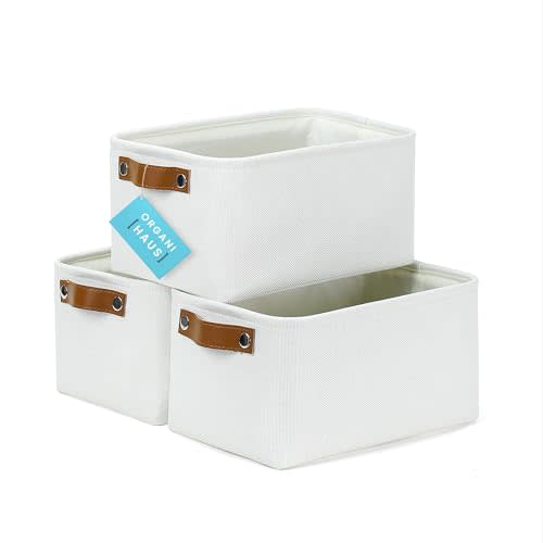 OrganiHaus Small Fabric Storage Bins for Shelves 12x8in, Closet Storage Baskets for Shelf Organizing, Canvas Rectangle Bins for Organization, Small Baskets for Organizing - Off-White